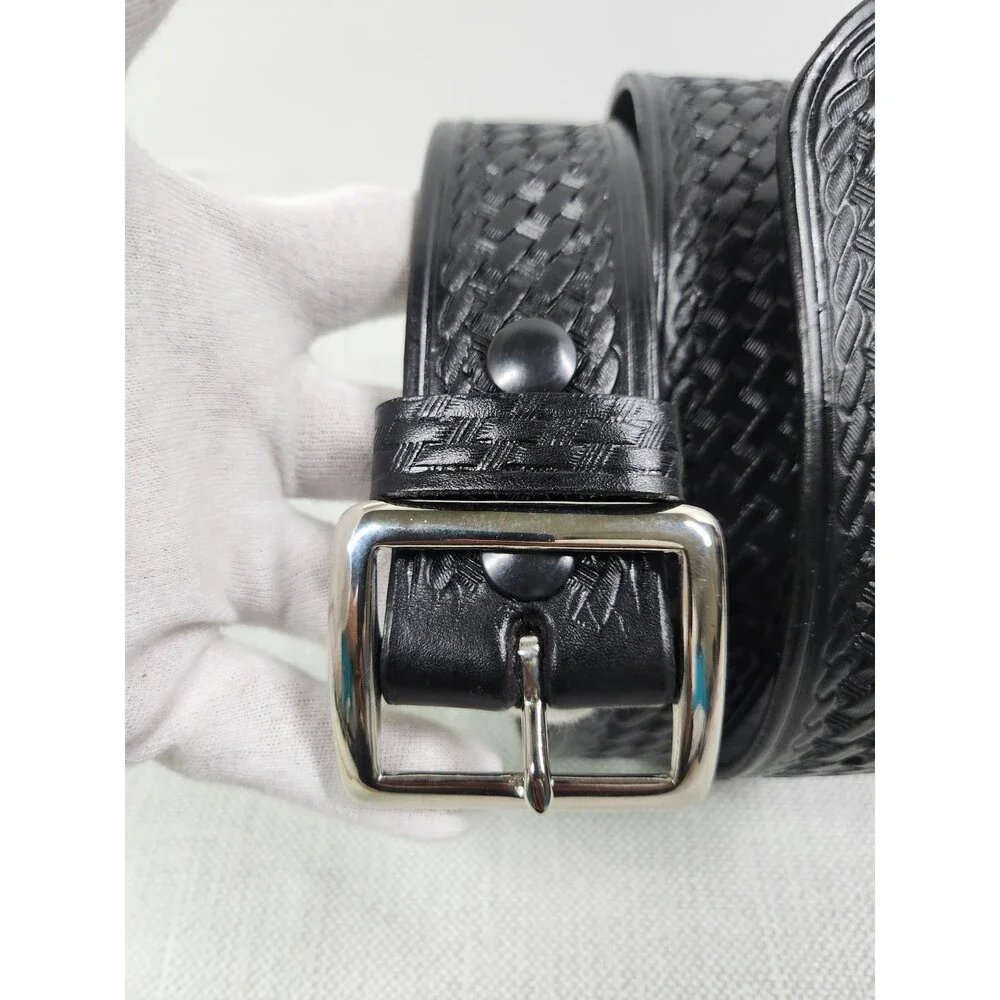 Krasnes Triple K Size 42 Black Leather Belt Brass Buckle Law Enforcement Western